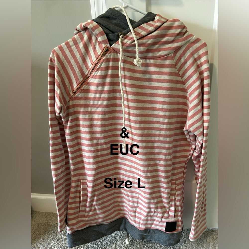 AMPERSAND AVE Pink and White Striped Hoodie